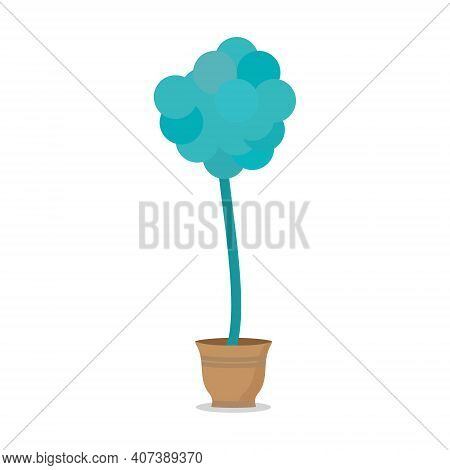 A Green Tree In A Pot On A Long Trunk. Modern Images Of The Plant In The Pot. Flat Vector Illustrati
