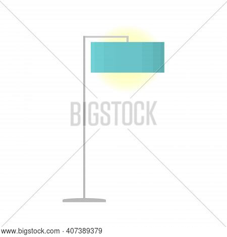 Green Floor Lamp For The Living Room On A Curved Steel Stand. A Modern Lamp For A Bedroom, Living Ro