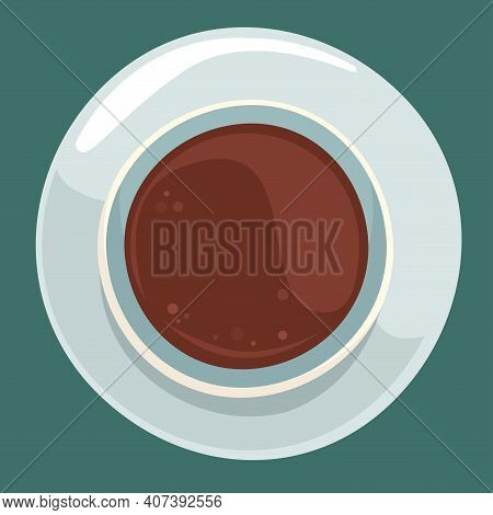 Coffee In A Mug Top View. Vector Illustration In Flat Style. On A Green Background