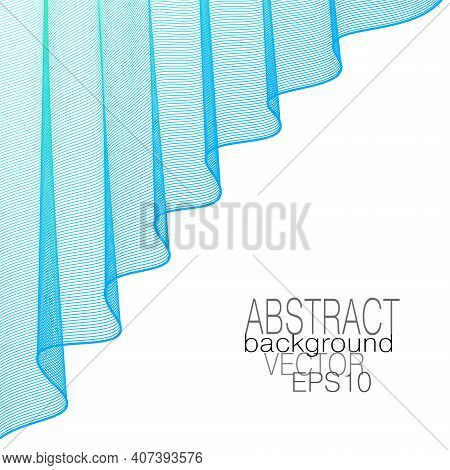 Light Blue Draped Curtain, Elegant Folds. Theater Stage Concept. Lightweight Veil. Wavy Curves. Vect