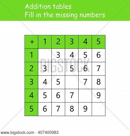 Addition Tables. Fill Vector & Photo (Free Trial) | Bigstock