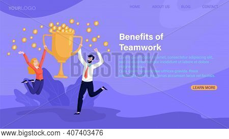 Benefits Of Teamwork, Work Success, Business Triumph Concepts Multiethinc Male And Female Characters