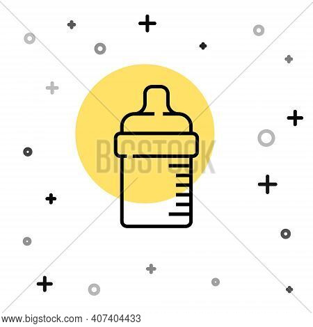 Black Line Baby Bottle Icon Isolated On White Background. Feeding Bottle Icon. Milk Bottle Sign. Ran