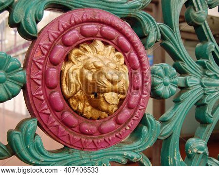 Painted Wrought Iron Gates At London's Historic Smithfield Meat Market Built In The Mid 19th Century