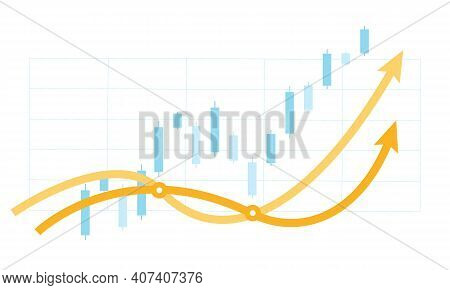 Easy And Stylish Chart Of Rising Stock Trading Quotes Up And 2 Orange Arrows Pointing Up On A Grid B