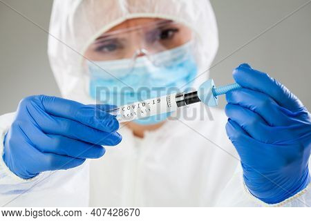 Medical Technologist Inspecting Quick Antigen Test Kit,covid-19 Virus Disease Rapid Rt-pcr Dna Enzym
