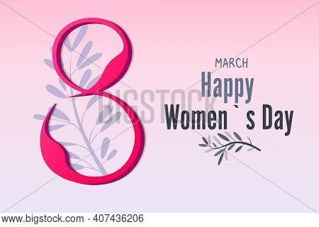 March 8, Women's Day. Vector, 3d Greeting Card Made Of Paper. Pink Background. Madness, Happy Women.
