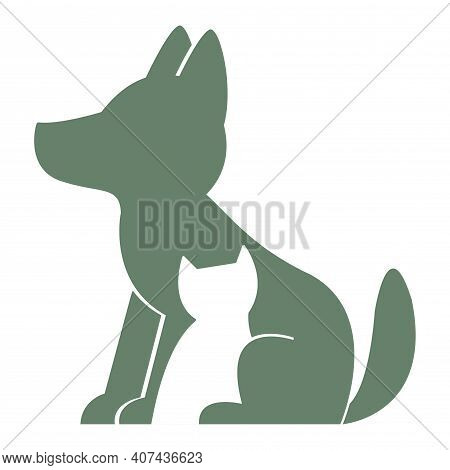 Logo With A Cat And Dog Silhouette. Veterinary Symbol. Vector Illustration In Cartoon Style.