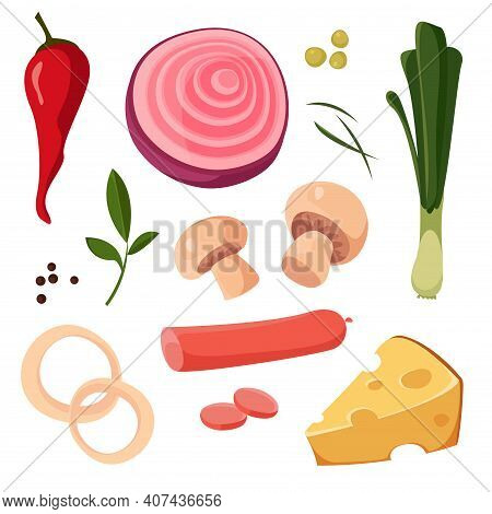Cutting Board And Ingredients For Cooking. Vector Illustration In Cartoon Style.