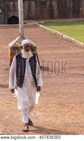 Vijayapura, Karnataka, India - November 8, 2013: Jamiya Mashid Or Mosque. Closeup Of Of Senior Imam 