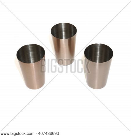 Stainless Steel Metal Shot Glasses For Liqueur Isolated On White Background