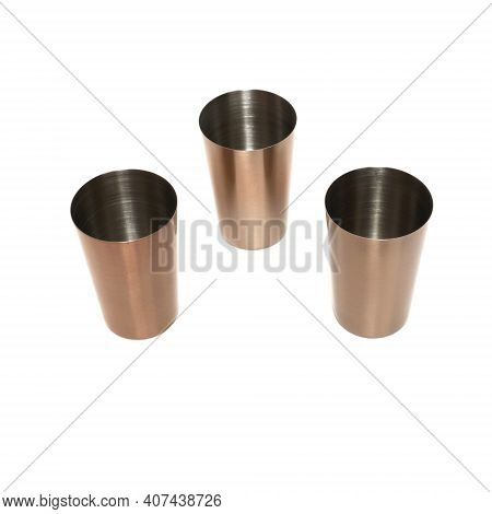 Stainless Steel Metal Shot Glasses For Liqueur Isolated On White Background