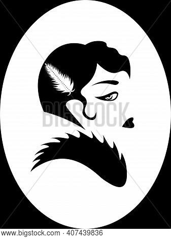 Portrait Of 20s Cocky Woman In Fur With Feather In Hair