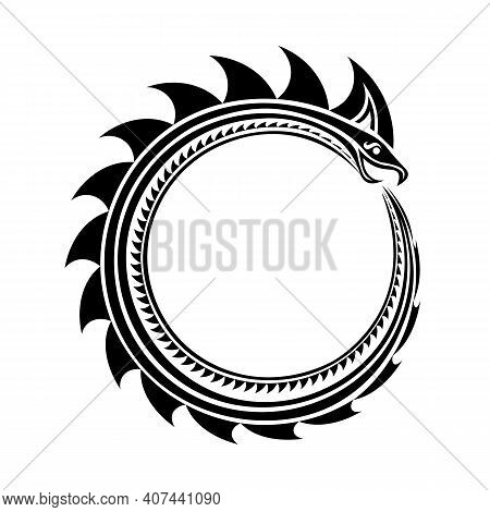 Isolated Black Ouroboros Snake In Tribal Celtic Or Viking Style