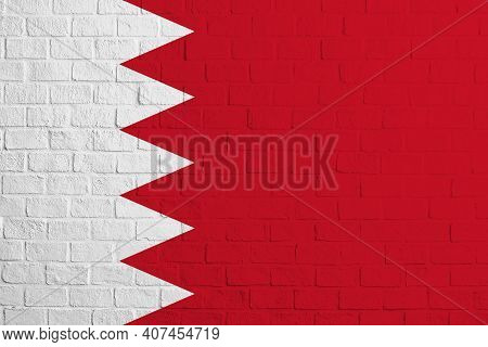Flag Of Bahrain. Brick Wall Texture Of The Flag Of Bahrain.