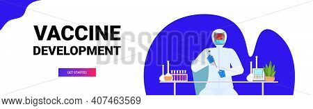 Scientist Resarcher Working With Test Tube In Lab Coronavirus Vaccine Development Fight Against Covi