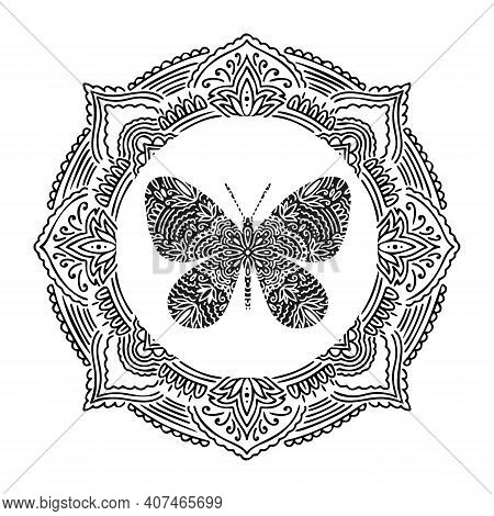Graphic Round Frame Mandala Abstract Isolated In White Background..boho Indian Shape.ethnic Oriental