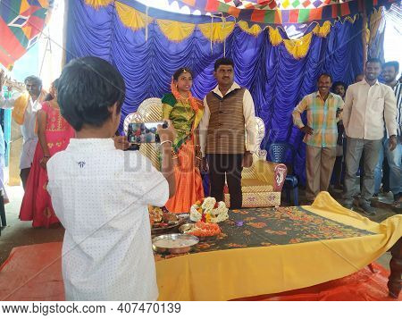 Closeup Of Indian Hindu Traditional Ritual Engagement Function At Chiikkagangavaadi Village