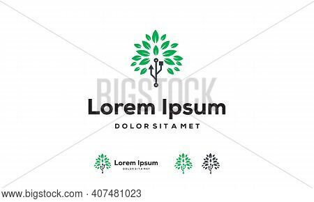 Tech Tree Logo Designs Concept Vector, Technology Leaf Logo Symbol