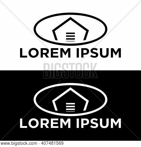 Ellipse Home, Warehouse Logo Template In Flat Design Monogram Illustration