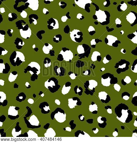 Abstract Modern Leopard Seamless Pattern. Animals Trendy Background. Green And Black Decorative Vect