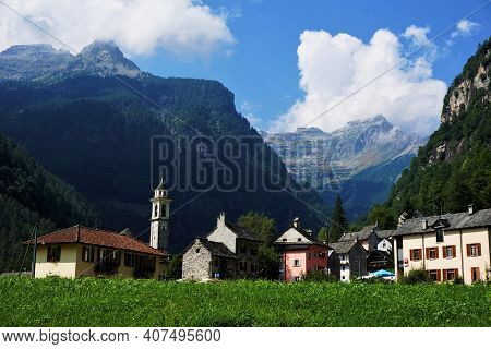 Beautiful View On The Municipality Of Sonogno In The Verzasca Valley