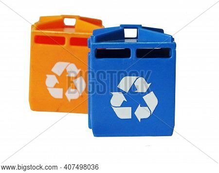 The Collection Of Waste For Recycling. Colorful Toy Garbage Bins