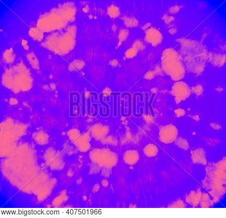 Tie Dye Shirt. Blue Batik Fabric. Tye Dye Art Design. Hippie Psychedelic Backdrop. Color Dyed Round.