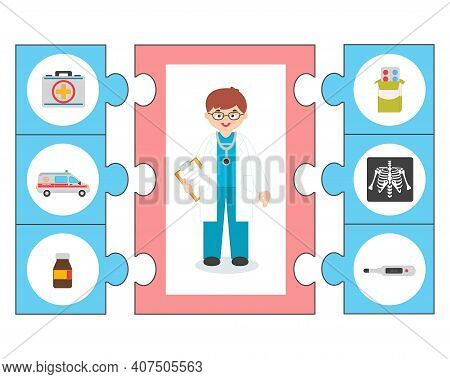 Game For Kids. Pazl. Medicine Educational Activity. Profession Doctor. Preschool Worksheet Activity 