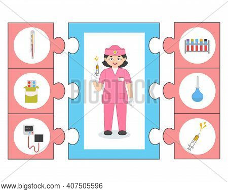 Game For Kids. Pazl. Medicine Educational Activity. Profession Nurse. Preschool Worksheet Activity F