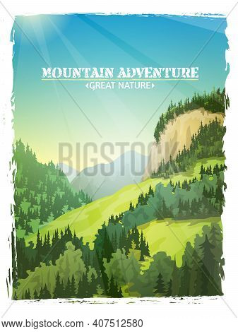 Mountains Sunny Green Slopes Landscape Design Travel Outdoor Adventures Background Poster Abstract I