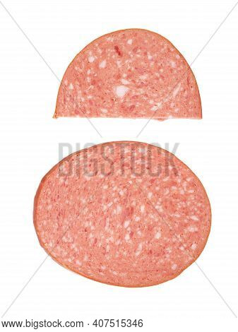 Italian Sausage. Tasty Dried Sausage, Close-up, Isolated On White Background.
