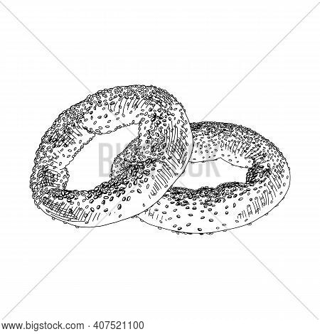 Bagel Donut, Retro Hand Drawn Vector Illustration.