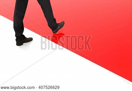 3d Rendering. A Business Man Who Keep Moving Forward From White To Red Area As Leadership Or New Opp