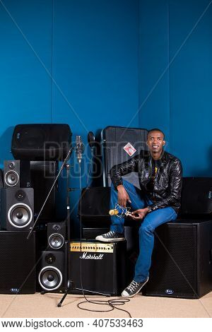 Black African, Executive Producer And Director David Mashabela In Recording Studio