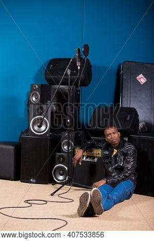Black African, Executive Producer And Director David Mashabela In Recording Studio