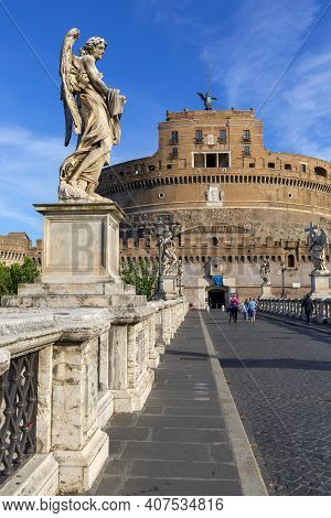 Rome, Italy - October 9, 2020: 2nd Century Castle Of Saint Angel, Mausoleum Of Roman Emperor Hadrian