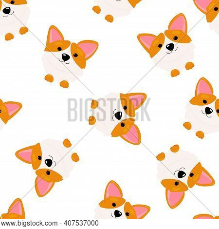Funny Background With Corgi. Corgi Seamless Pattern