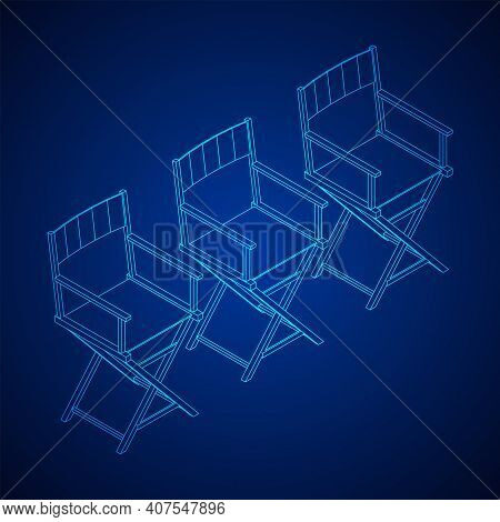 Director Movie Workplace Chair. Wireframe Low Poly Mesh Vector Illustration