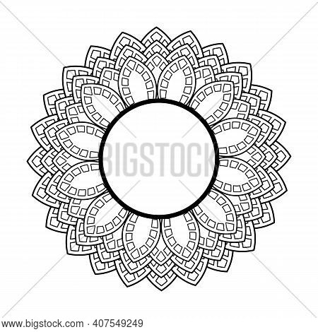 White Roundframe With Lace Ornament On White Background. Art Deco. Luxury Mandala, Hand Draw Design.