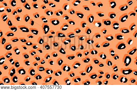 Abstract Modern Leopard Seamless Pattern. Animals Trendy Background. Orange And Black Decorative Vec