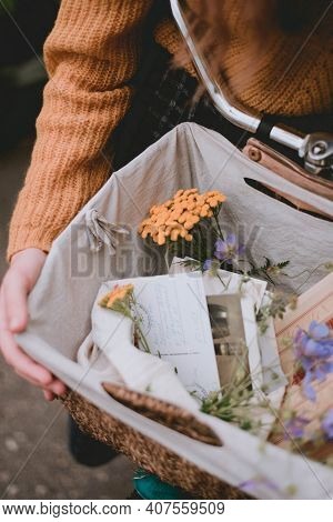Bike Ride. Romantic Bike Ride. A Bicycle With A Basket.