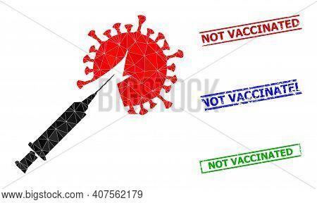 Triangle Virus Vaccine Injection Polygonal Icon Illustration, And Rubber Simple Not Vaccinated Stamp