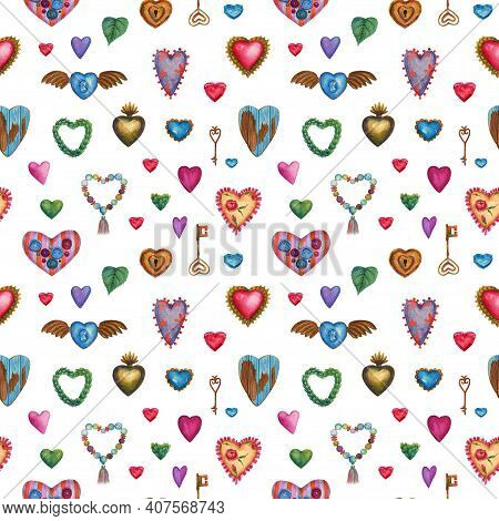 Watercolor Seamless Heart Background. Love Pattern. Valentines Decor