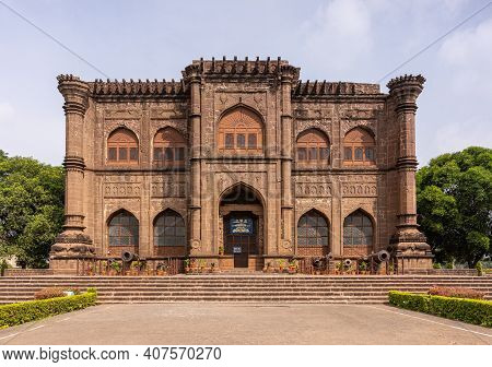 Vijayapura, Karnataka, India - November 8, 2013: Gol Gambaz Mausoleum. Blrown Stone Closeup Of Histo