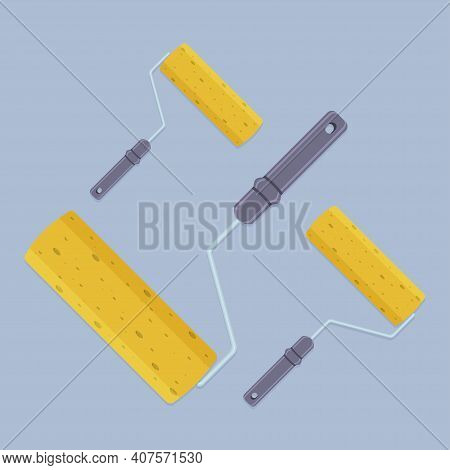 Roller Painting Wall. Vector Illustration Handmade Tools Collection.