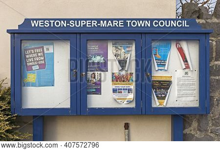 Weston-super-mare, Uk - February 8, 2021: A Notice Board Belonging To Weston-super-mare Town Council