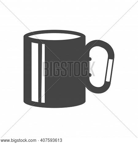 Mug For Travel, Camping Bold Black Silhouette Icon Isolated On White. Cup, Drinkware.