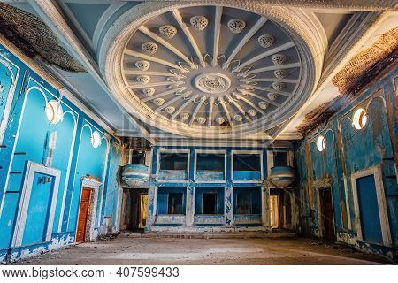 Old Creepy Abandoned Ruined Empty Theater Hall