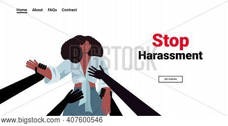 Mans Hands Touching African American Woman Stop Harassment And Abuse No Sexual Violence Concept Port